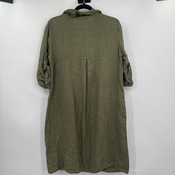 Elena Baldi Women's Olive Green Button-Front Long-Sleeve Shirt Dress Size S - Picture 6 of 6
